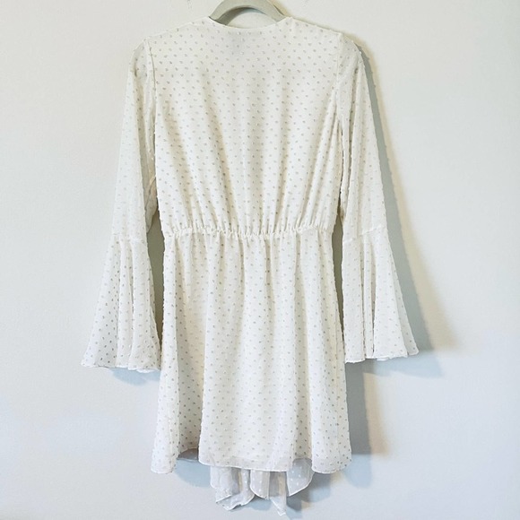 Jay Godfrey Dottie Dress White wirh Gold Trim Swiss Dots Bell Sleeves Size 4 - Picture 4 of 10